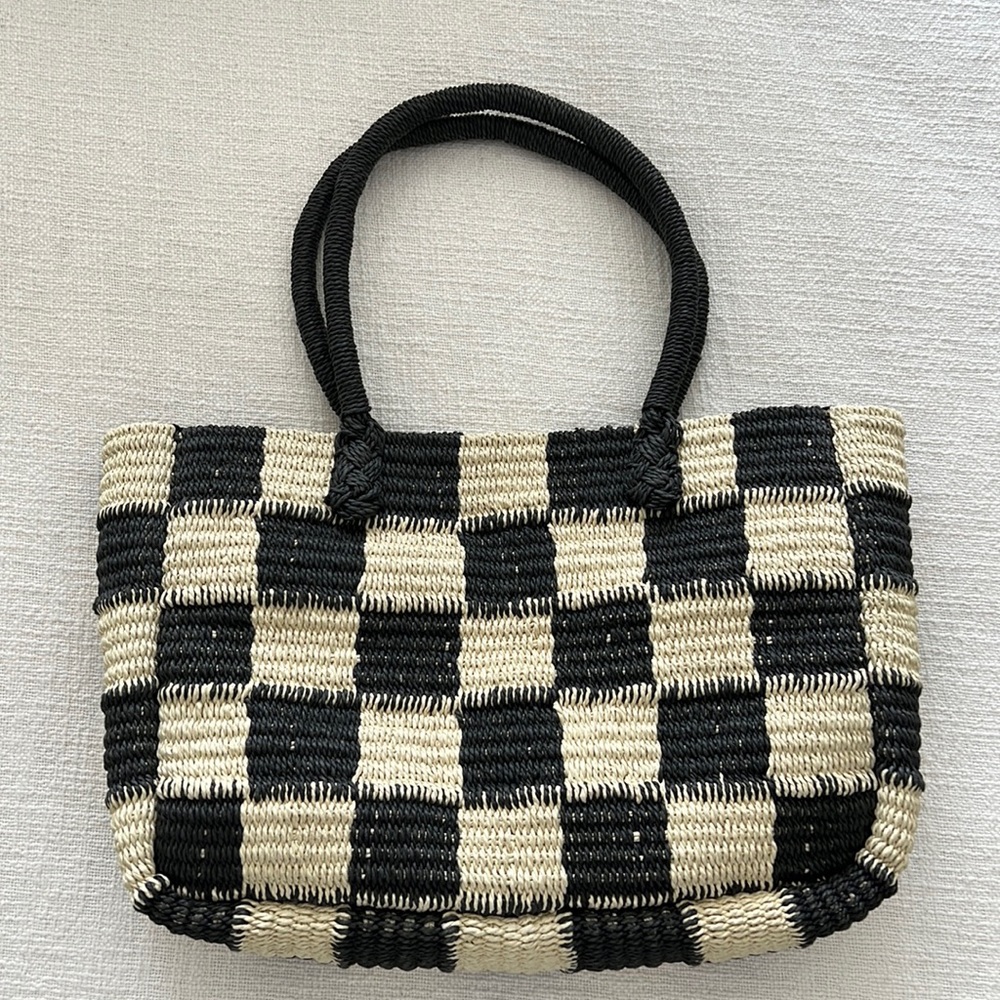 J Crew Marseille Tote in Gingham Straw